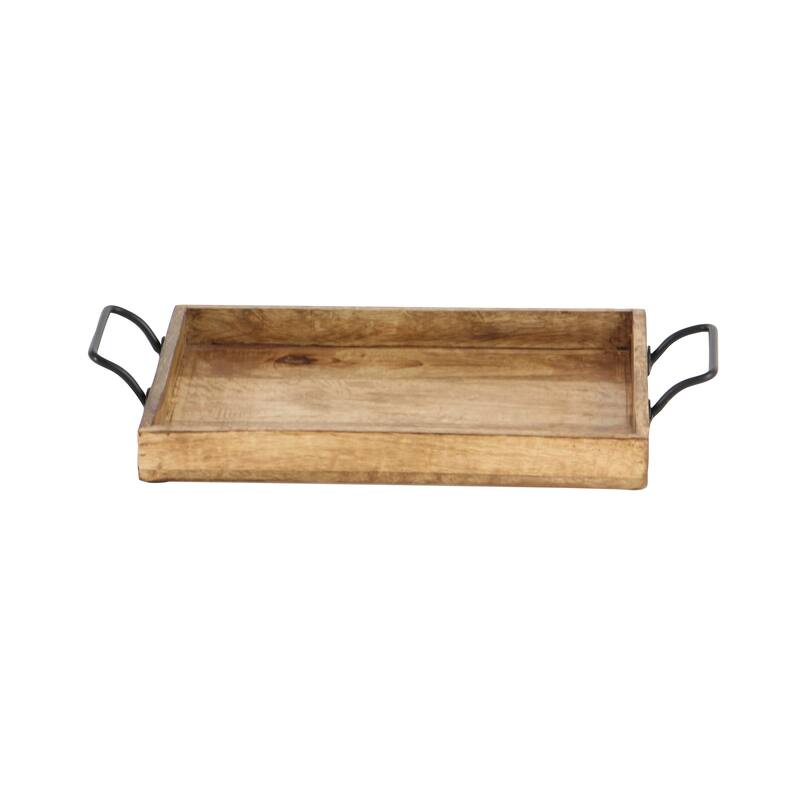 Brown Mango Wood Living Room Decor Tray with Slot Handles (Set of 3)