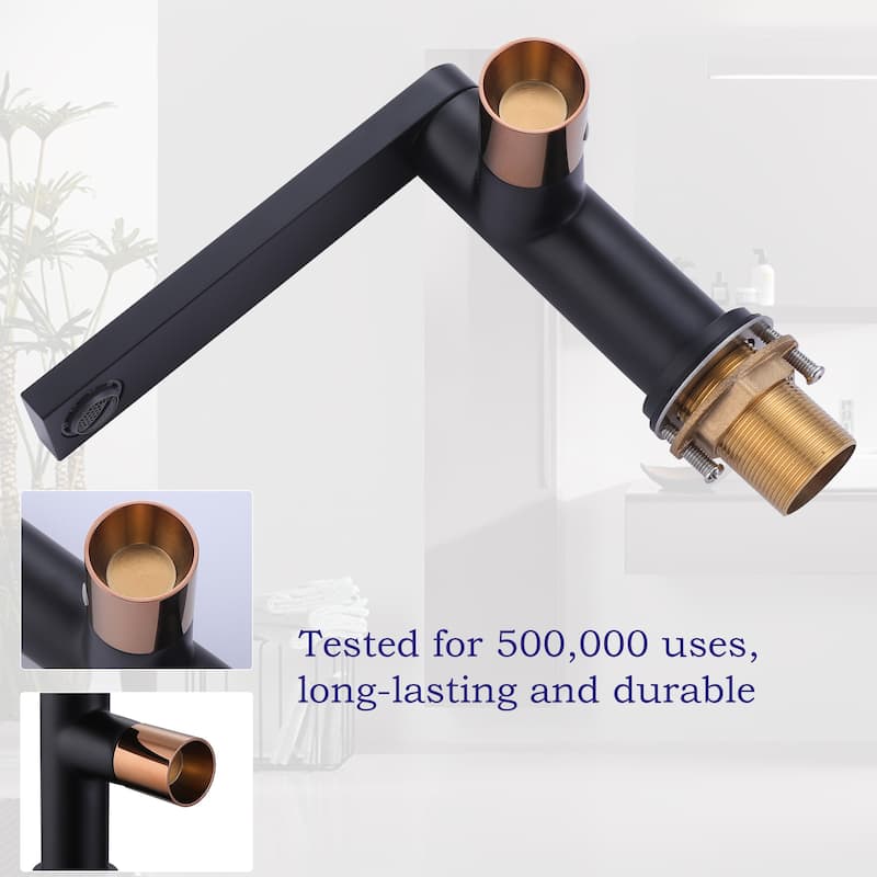 5.24''H Single Hole Bathroom Basin Faucet Single Handle in Black / Gold
