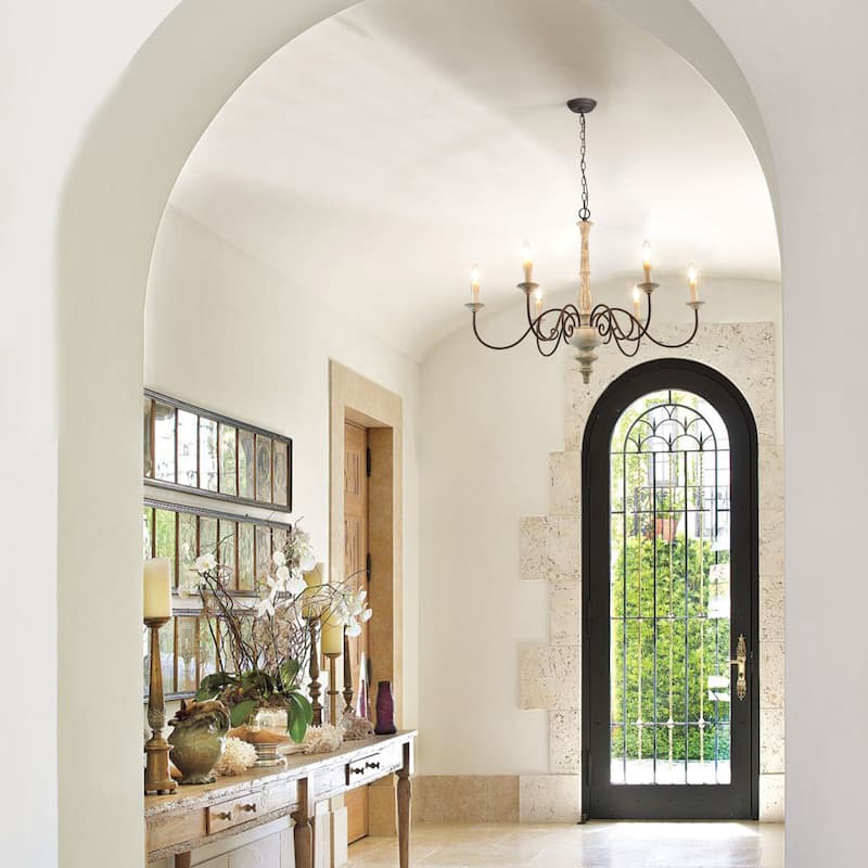 Farmhouse 6-Light Wood Chandelier French Country Classic Light for Dining Room