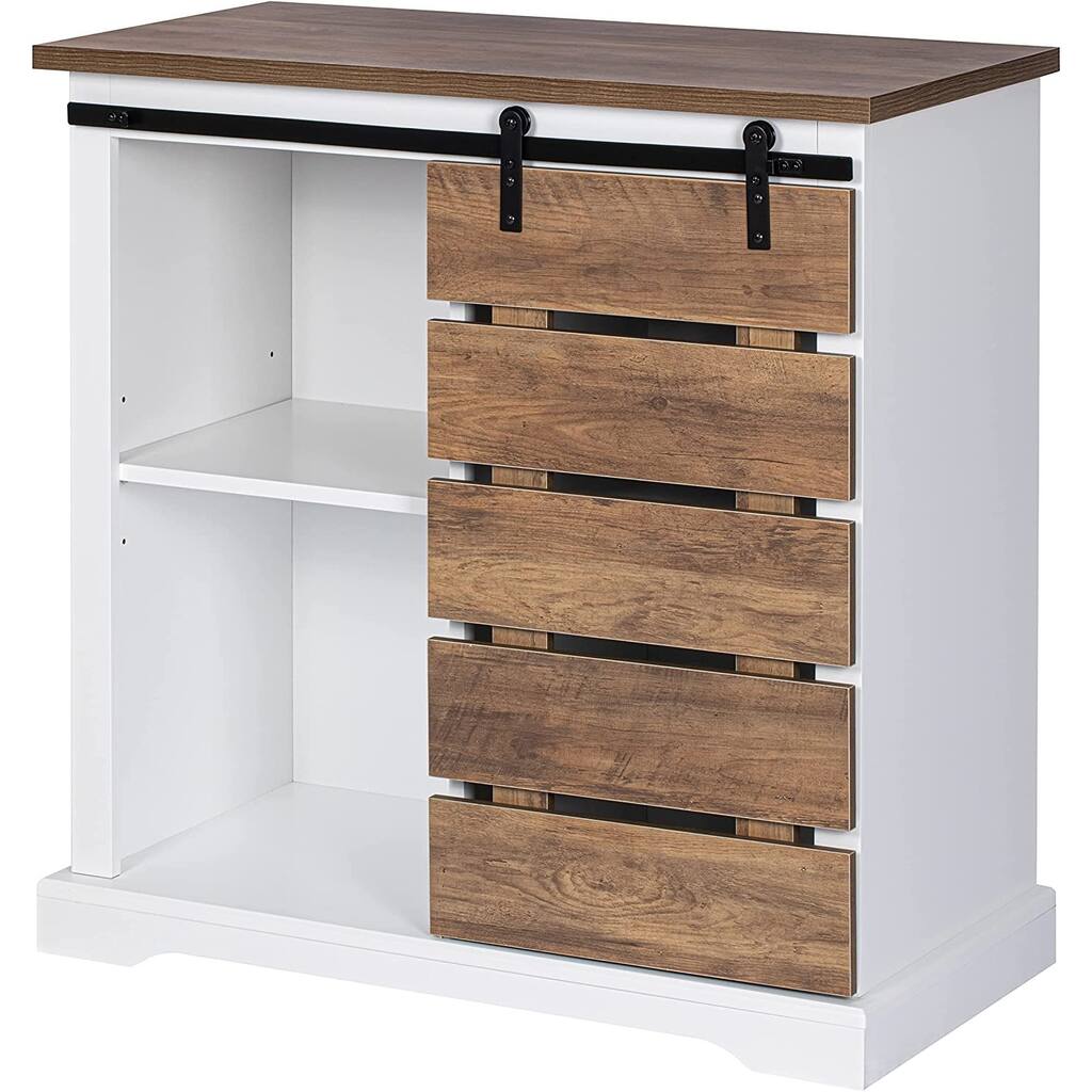 Spirich Farmhouse Sliding Slat Door Storage Console,Wood Storage Cabinet with Barn Door