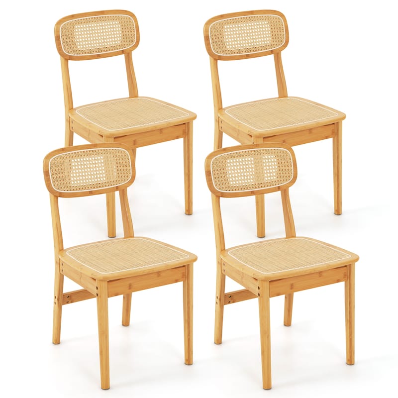 Gymax Rattan Dining Chairs Set of 2 Kitchen Dining Chairs w/ Simulated - Natural - Set of 2