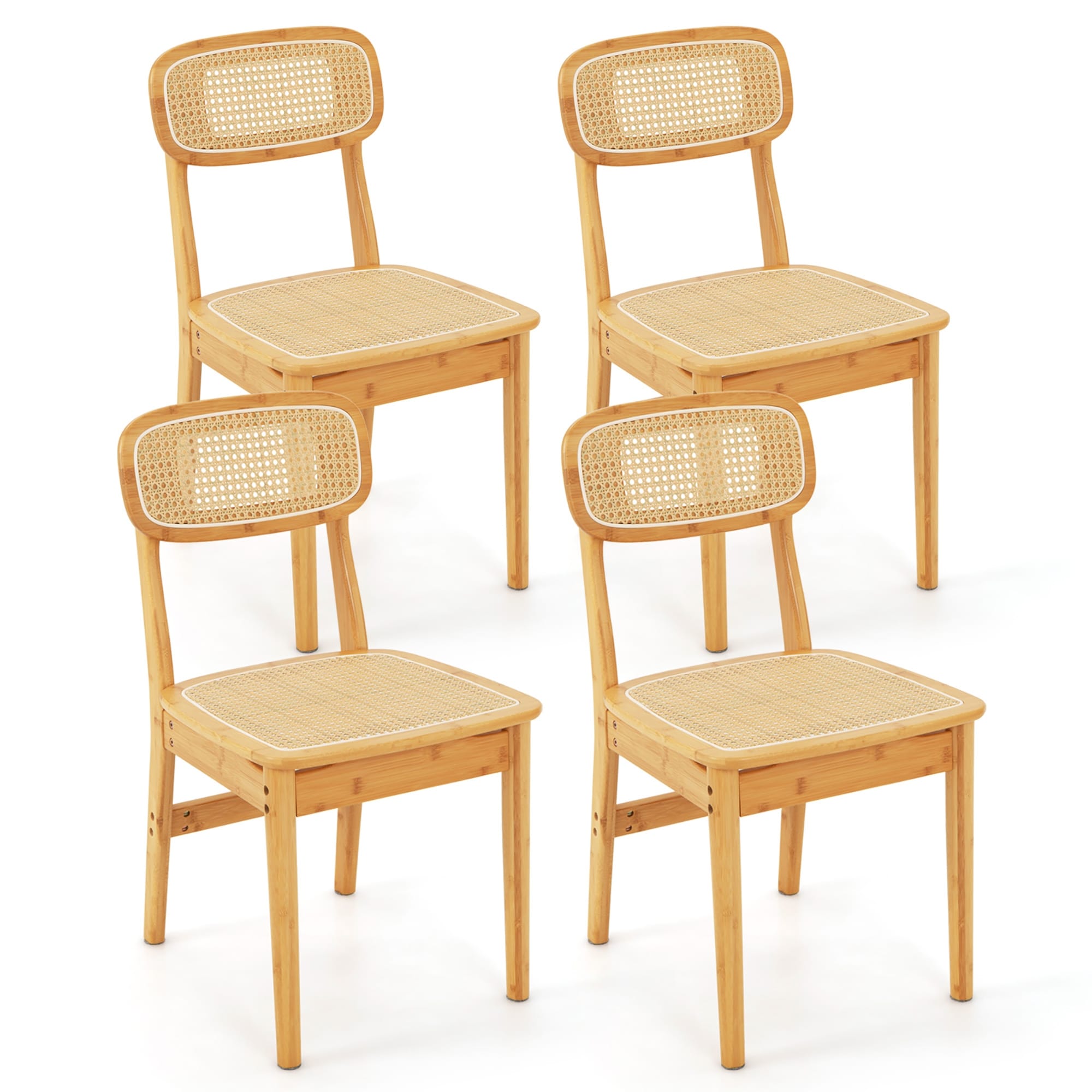 Gymax Rattan Dining Chairs Set of 4 Kitchen Dining Chairs w/ Simulated