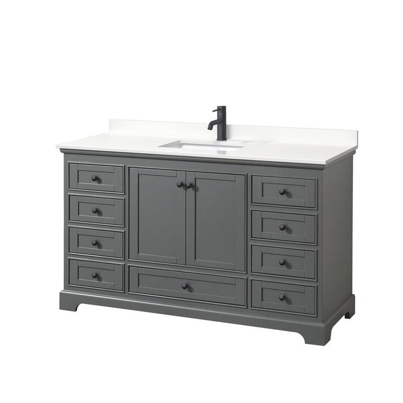 Wyndham Collection WCS202060S-QTZ-UNSMXX Deborah 60" Free Standing - Dark Gray / White Quartz Top / Matte Black
