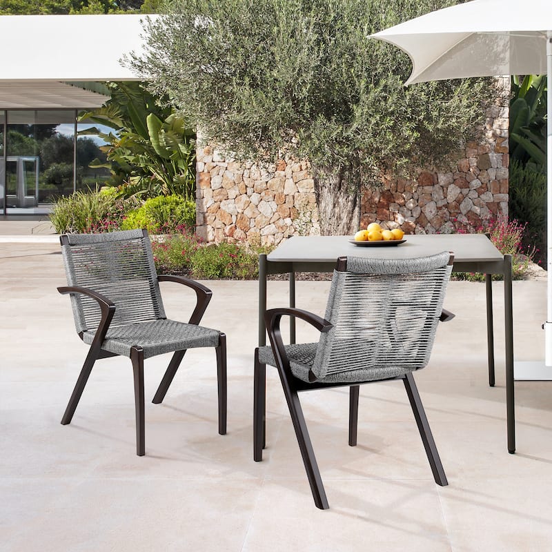 Nabila Solid Eucalyptus Wood & Rope Woven Indoor Outdoor Dining Chairs - Set of 2