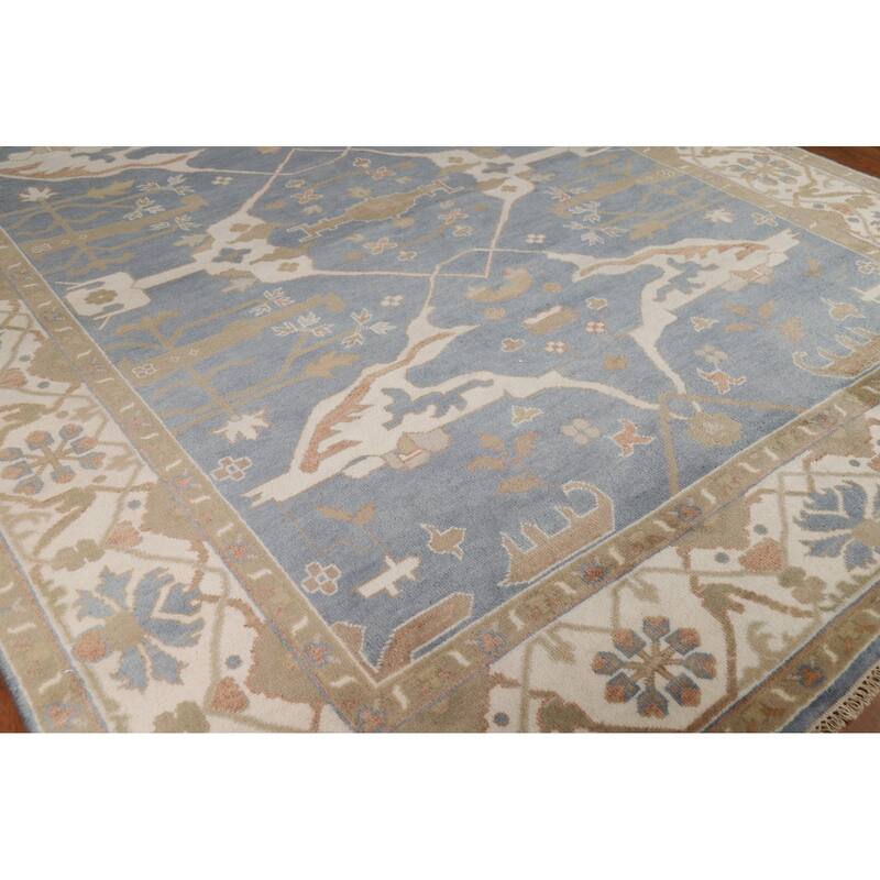 Blue & Ivory Oushak Indian Area Rug Handmade Wool Carpet - 9'2"x 12'0"