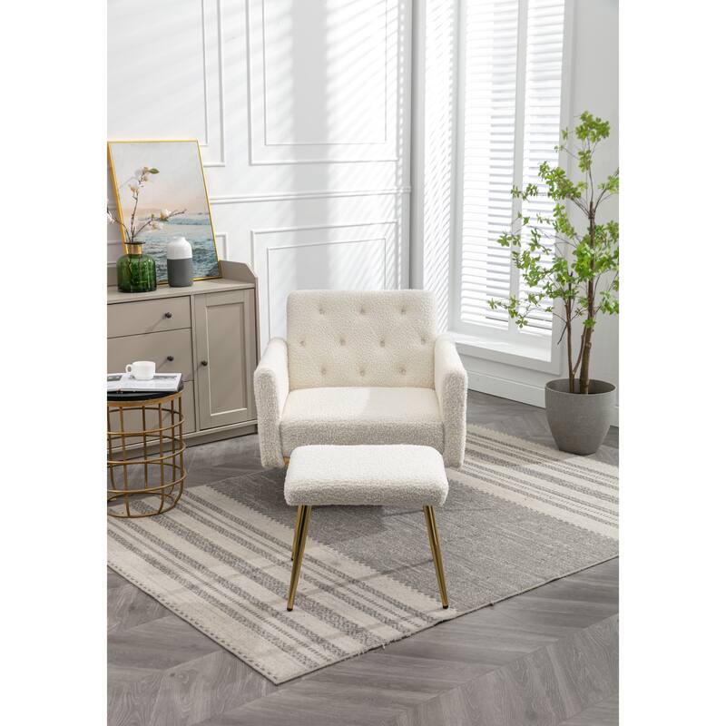 Velvet Accent Chair with Adjustable Armrests and Backrest, Button Tufted Lounge Chair, Single Recliner Armchair with Ottoman