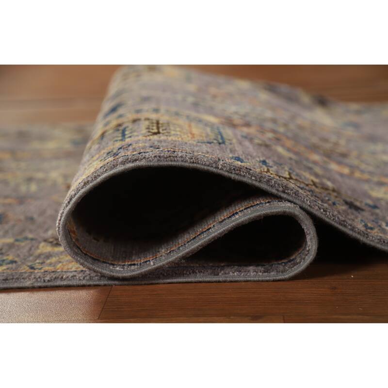 Hand Knotted Oriental 100% Wool Carpet Transitional Floral Greys & Charcoal Oushak Runner Rug - 9' 9'' X 2' 10''