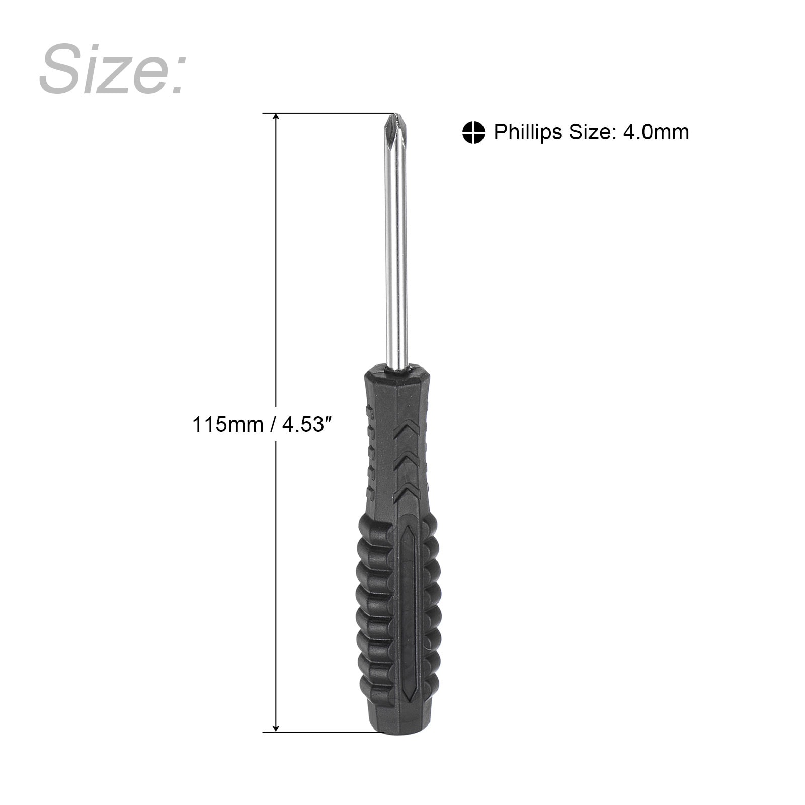 4.0mm Mini Phillips Screwdriver Cross Head with Non-Slip Handle, 5 Pcs - Black, Silver Tone
