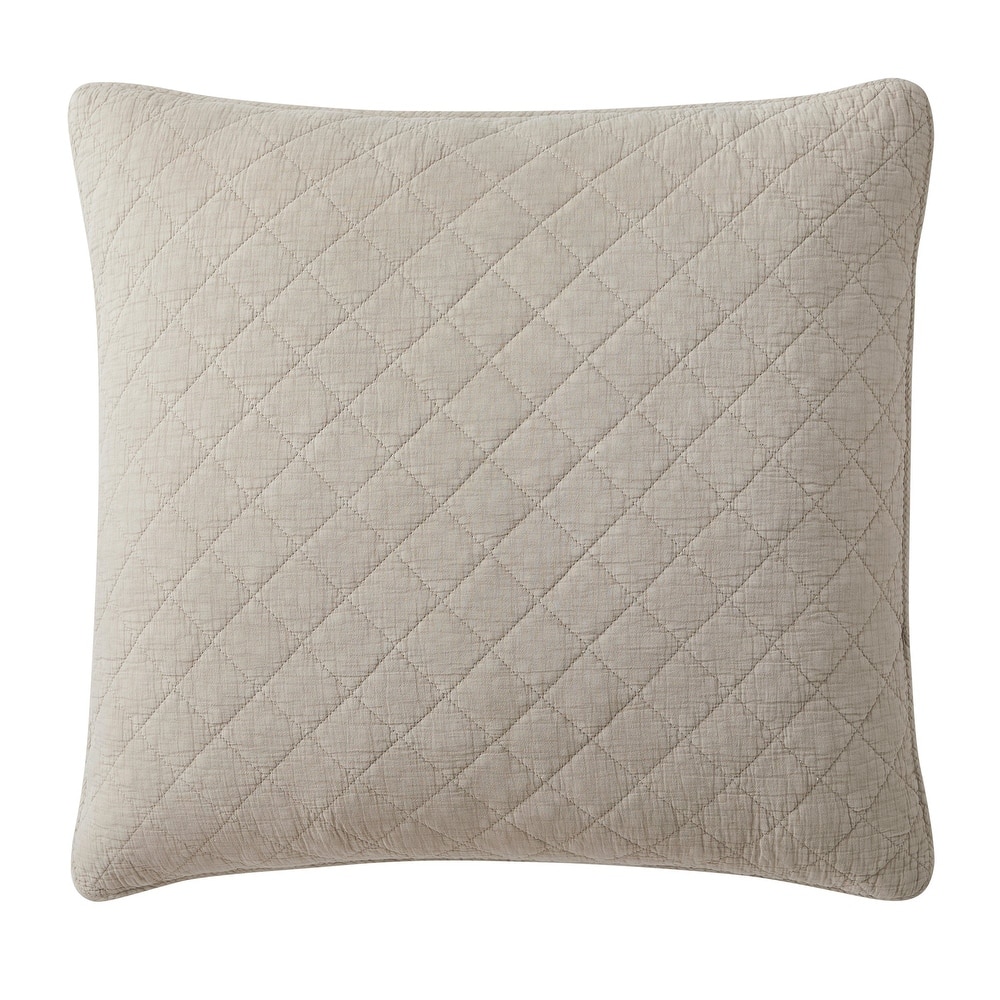 HiEnd Accents Stonewashed Cotton Gauze Traditional Style Solid Color Diamond Stitch Euro Sham, 27" x 27"