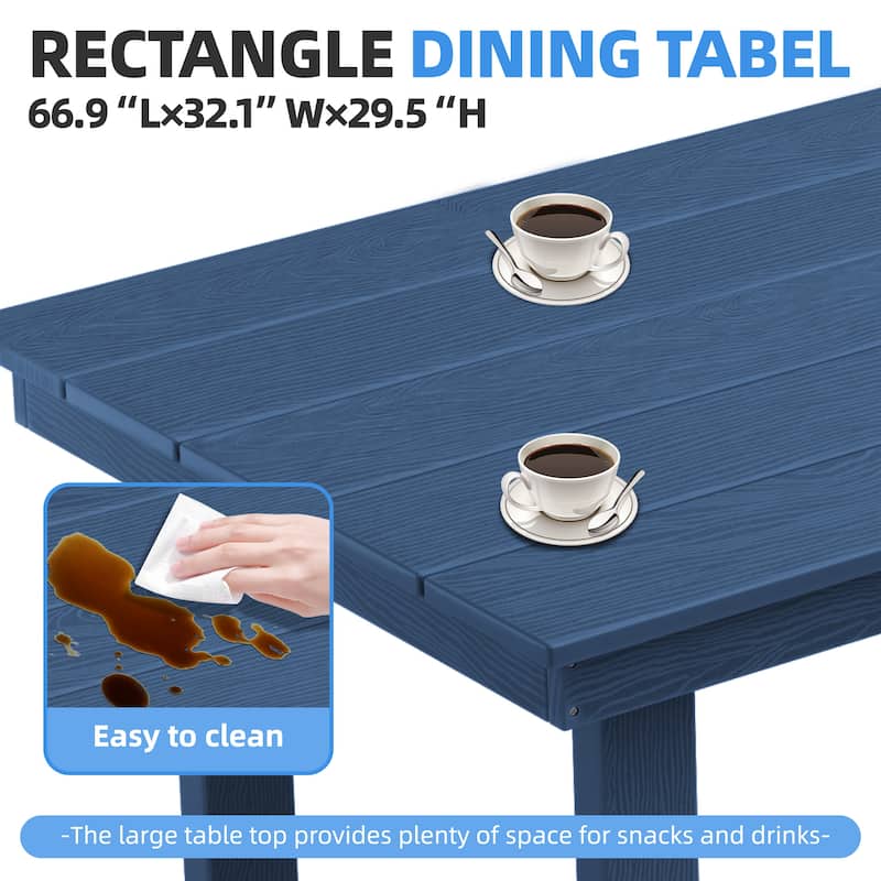 7-Piece HDPE Outdoor Dining Table Sets with Umbrella Hole - 1-Table 6-Chairs