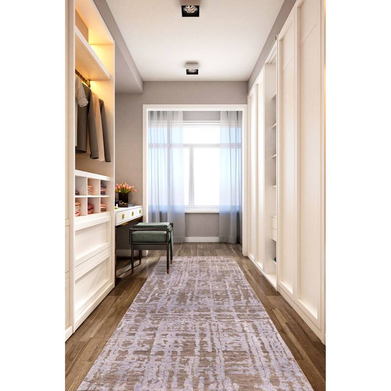 ECARPETGALLERY Hand-knotted Legacy Taupe Silk, Wool Rug - 2'5 x 9'10