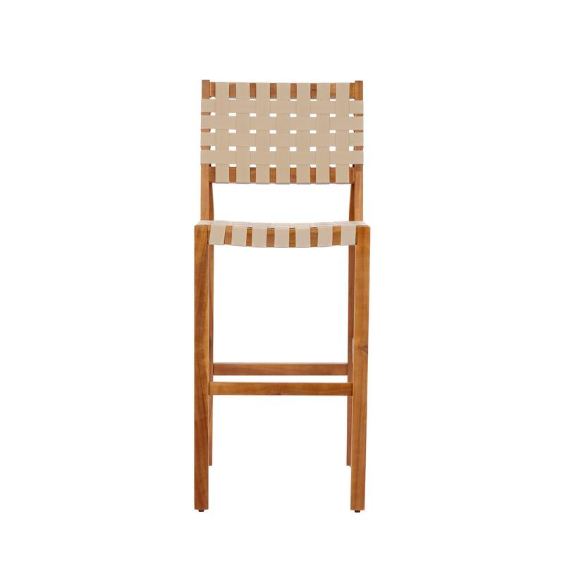 Christopher Knight Home - Solano Outdoor Acacia Wood Bar Height Dining Chairs with Woven Rope Seat & Back, Set of 2