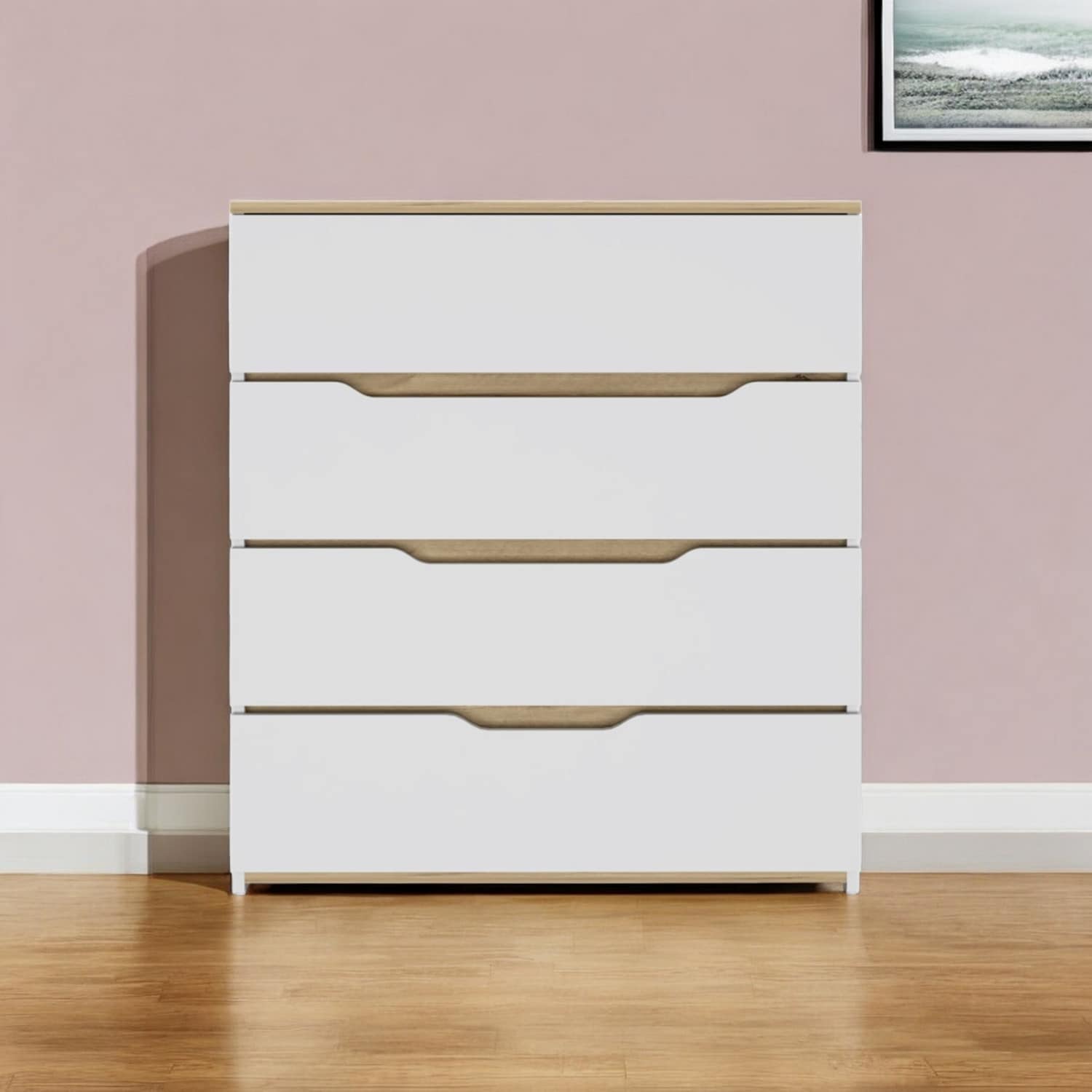 HomeRoots 32" White and Natural Four Drawer Dresser