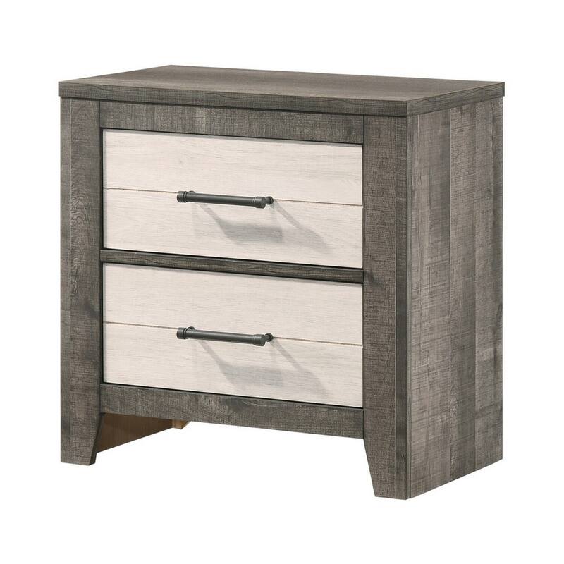 Gray/White 2 Drawer 24.8 in. W Nightstand with Bar Metal Handles