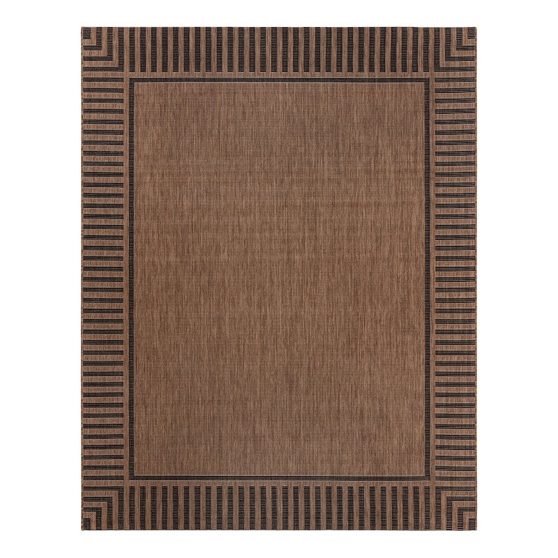 Gertmenian Paseo Kiano Modern Stripe Border Polypropylene Flatweave Indoor/ Outdoor Area Rug - 5'3"x7" - Havana/ Black