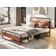 preview thumbnail 1 of 14, King Metal Platform Bed Frame with Upholstered Headboard Wireless Charging Antique brown - Queen