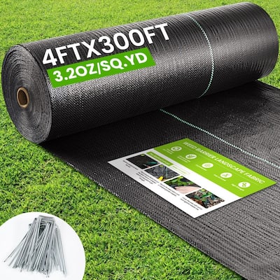 4x300ft Heavy-Duty Weed Barrier Fabric with 20 Pegs, 3.2oz