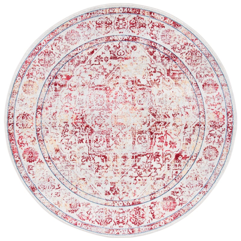 SAFAVIEH Brentwood Þordis Oriental Medallion Rug - 6'7" Round - Ivory/Red