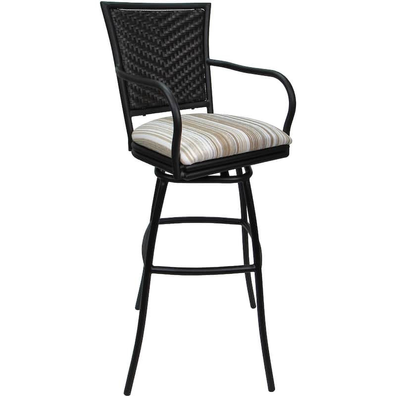 Outdoor Indoor Bar Stool Counter, Extra Tall - Erin with Arms - Driftwood Whitelinen - Black - Counter Height