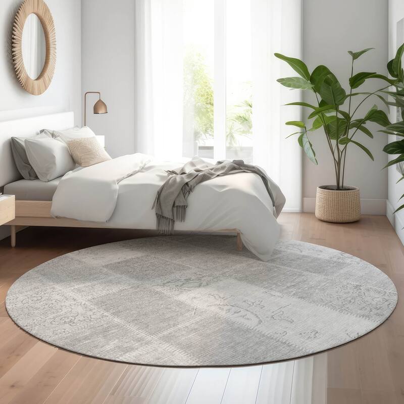 Premium Washable Super Soft Vintage Boho Mayfield Rug - Silver - 8' x 8' - Round
