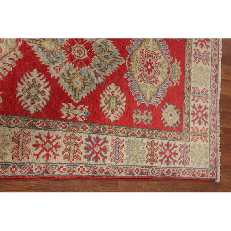 Geometric Red Kazak Oriental Accent Rug Handmade Wool Carpet - 3'3" x 5'0"
