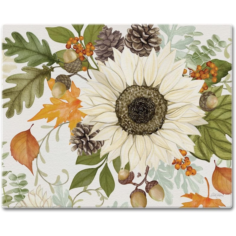 Farmhouse Fall Decorative 3mm Heat Tolerant Tempered Glass Cutting Board 15" x 12" Manufactured in the USA Dishwasher Safe - Multi