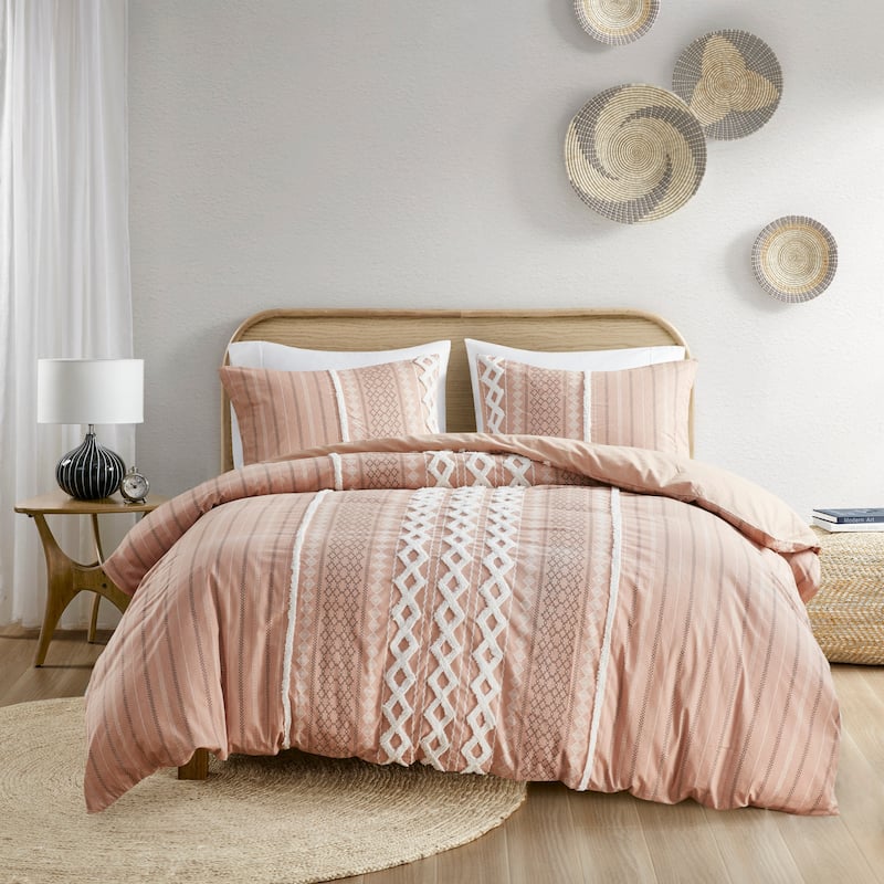 INK+IVY Imani Cotton Printed Comforter Set with Chenille - Blush - King - Cal King