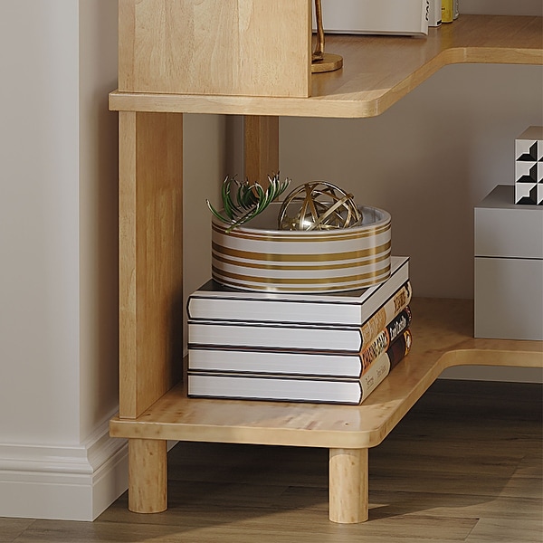 Solid Wood Corner Bookshelf, 6-Tier Oak Storage Rack for Small