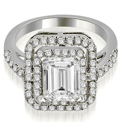 1.17 cttw. 14K White Gold Double Halo Emerald Cut Diamond Engagement Ring
