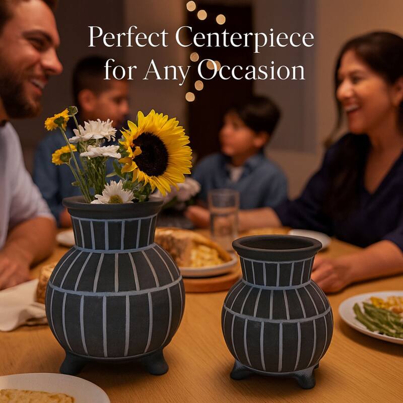 Aria Home Gray Bubble Shaped Ceramic Vase with Raised Rim Set of 2