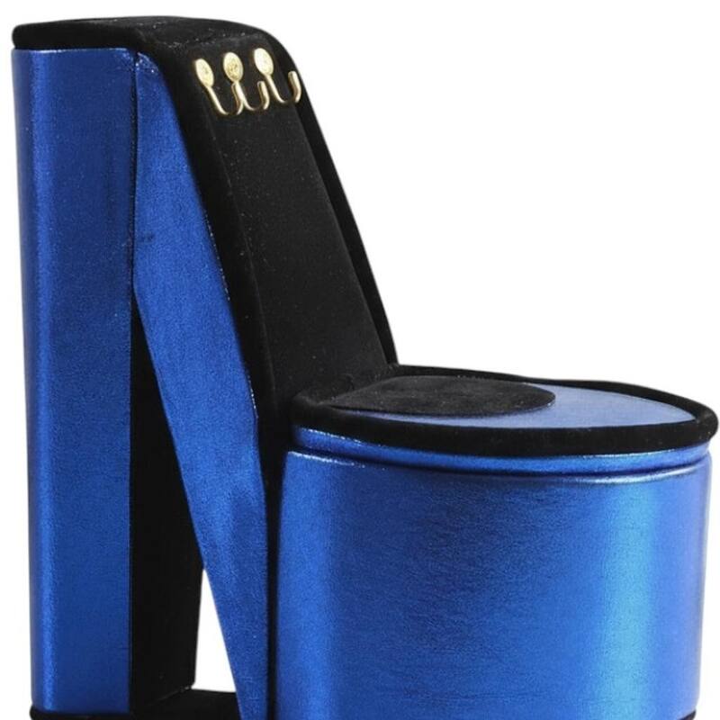 9" Royal Blue Black And Gold Velvet High Heel Jewelry Box