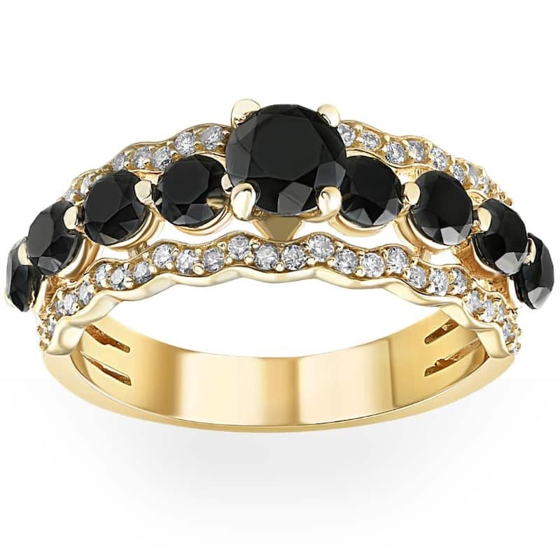 2 3/4Ct Black Diamond Engagement Ring 14k Yellow Gold