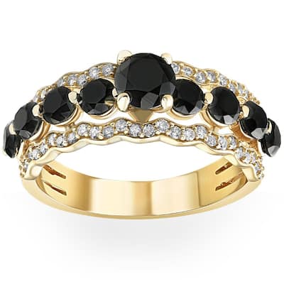 2 3/4Ct Black Diamond Engagement Ring 14k Yellow Gold