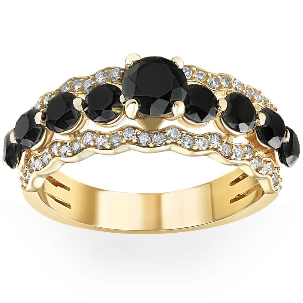 2 3/4Ct Black Diamond Engagement Ring 14k Yellow Gold
