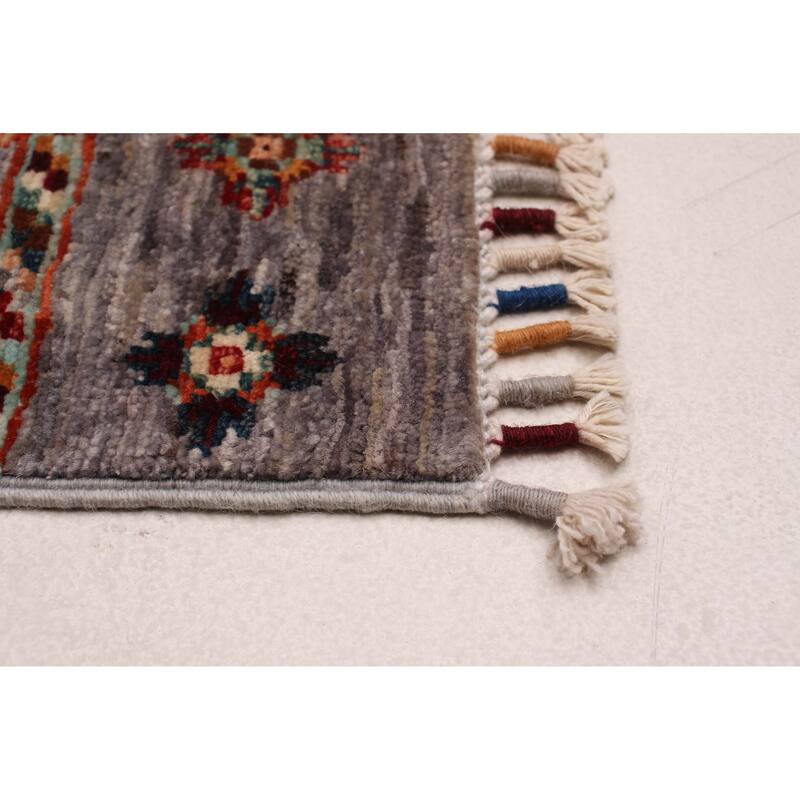 ECARPETGALLERY Hand-knotted Modern Ersari Grey Wool Rug - 2'8 x 8'2