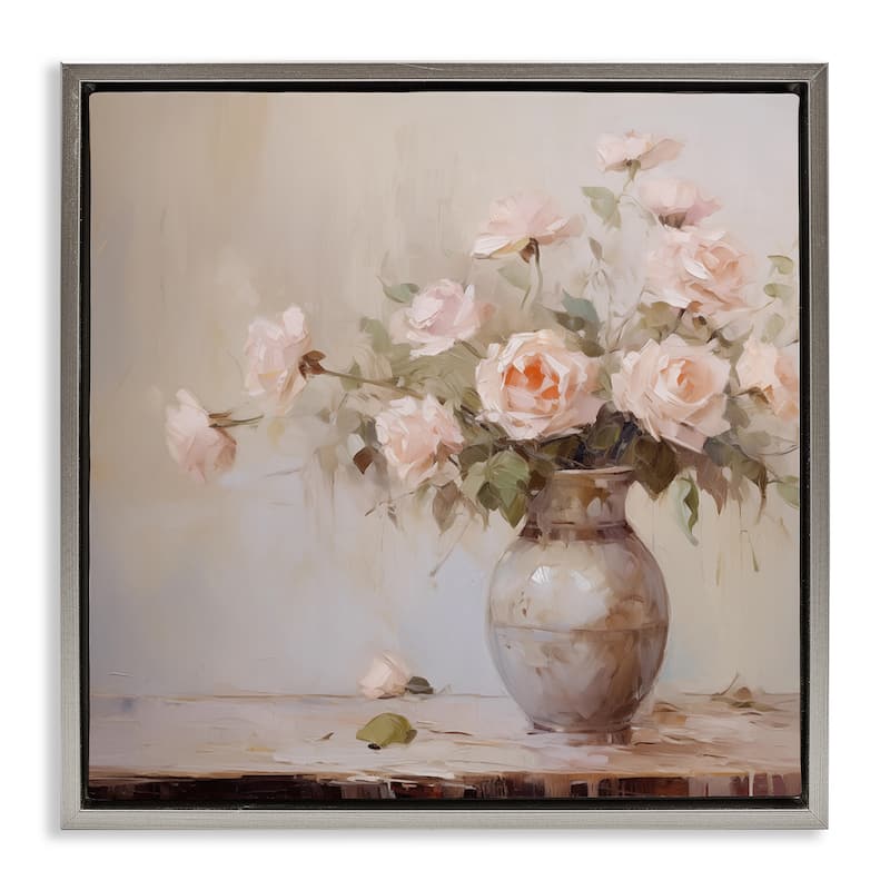 Stupell Romantic Rose Bouquet Framed Floater Canvas Wall Art Design By Arlington Prints - 25 x 25 - Grey