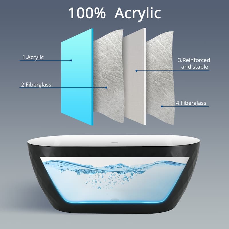 59'' Lx 28''W Freestanding Soaking Acrylic Bathtub with Overflow & Pop-up Drain,Matte Black