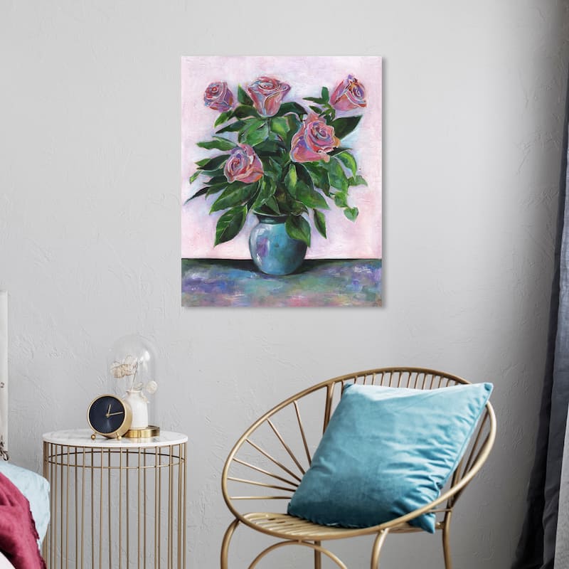 Wynwood Studio Canvas Floral and Botanical Spring Roses Pink and Traditional Wall Art Canvas Print - Pink, Green - 24 x 20