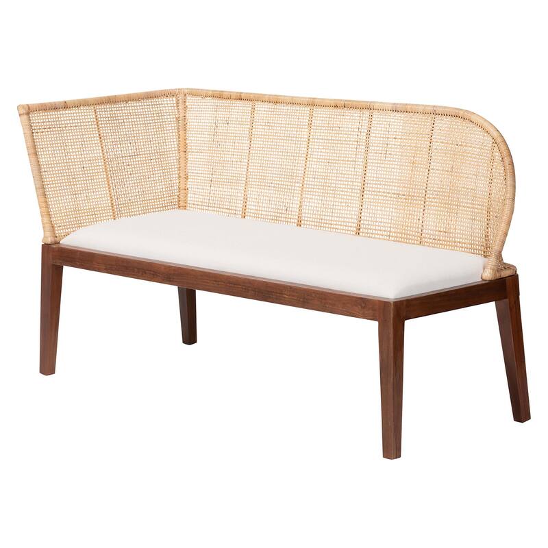 Okinawa 3-Piece Dining Nook Set - L-Shaped Rattan Corner Benches and Solid Wood Table, Boho Coastal Banquette for Dining