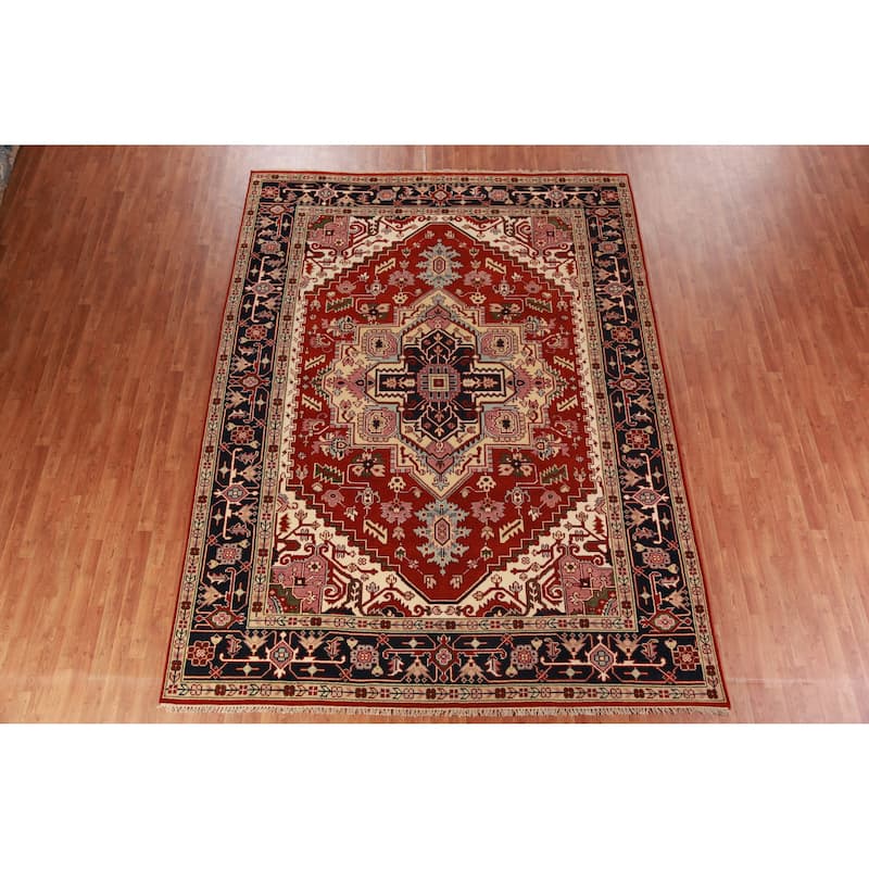 Geometric Heriz Serapi Indian Area Rug Handmade Wool Carpet - 8'9" x 11'7"