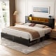 preview thumbnail 1 of 73, Farmhouse Bed Frame with Holey Board, Upholstered Headboard Platform Bed with Charging Station