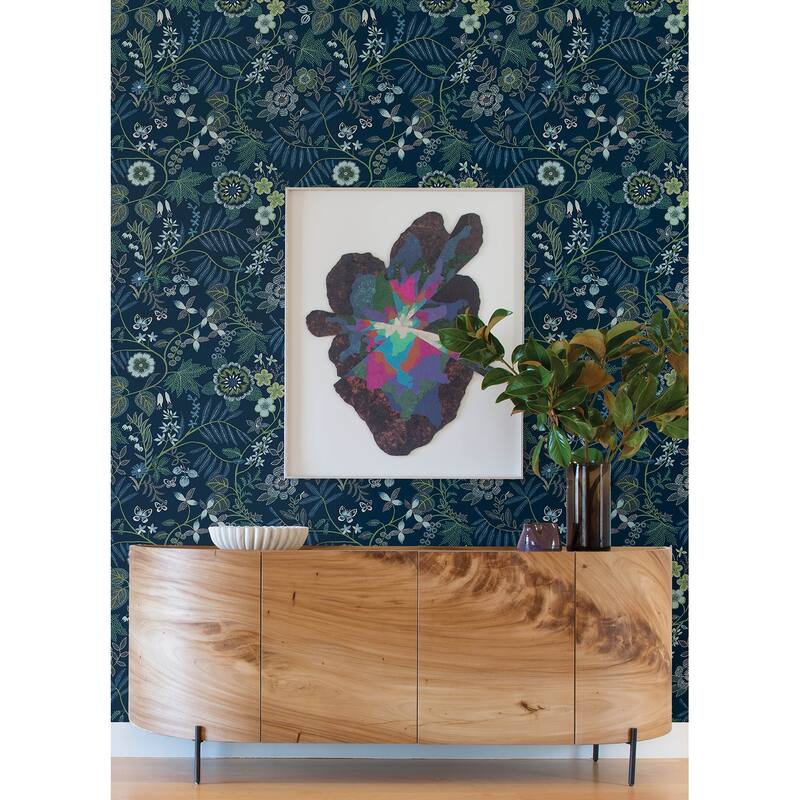 Scott Living Marilyn Dark Blue Floral Trail Wallpaper