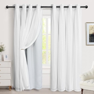 DriftAway White Blackout Curtains with Pleated Voile Chiffon Sheer - 52 ...