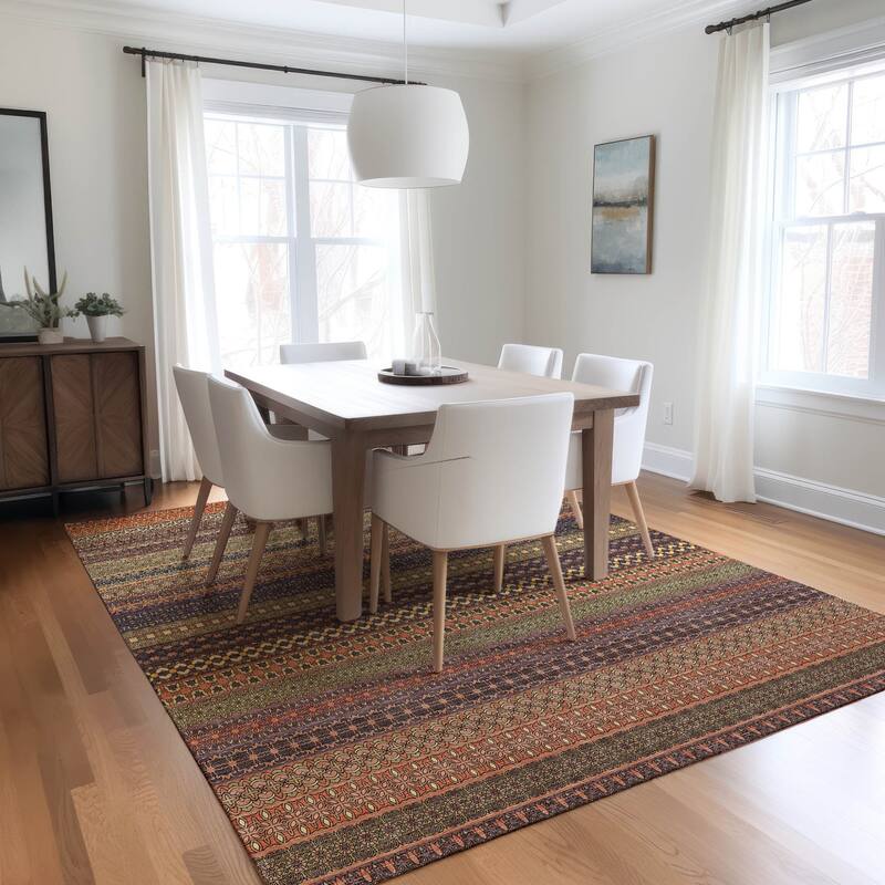Elri Stripe Weather Resistant Blended Style Outdoor Rug