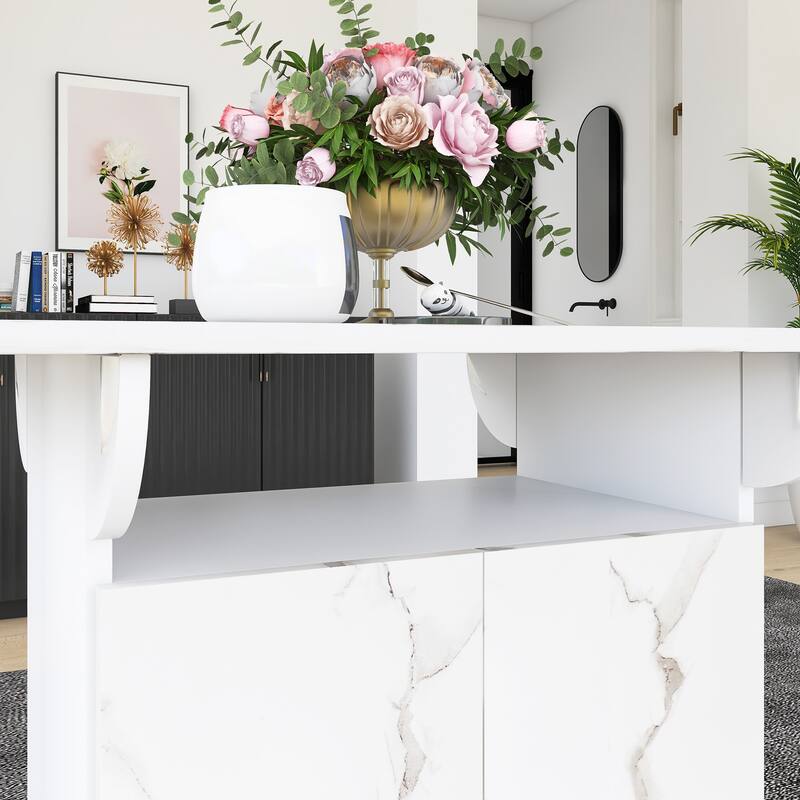 47" MDF Folding Dining Table with storage rack and cabinet