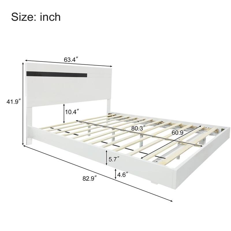 2/3/4-Pc Bedroom Sets Twin/Queen White Platform Bed w/LED/Nightstands/Ottoman/Headboard - Sherpa/High Gloss/Retro/Wood/Acrylic