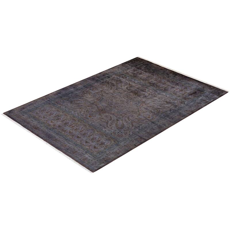 Overton Hand Knotted Wool Vintage Inspired Modern Contemporary Overdyed Gray Area Rug - 6' 2" x 9' 2"