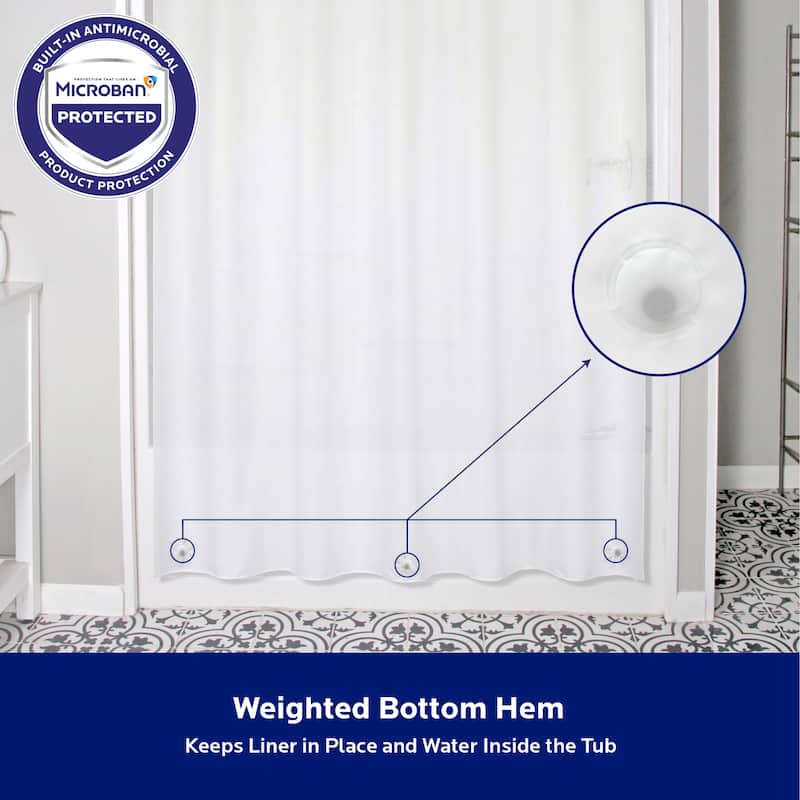 Kenney Microban Protected Medium Weight PEVA Shower Liner, 70" W x 72" H