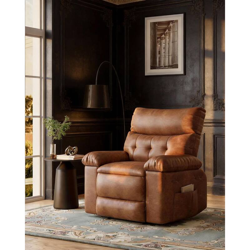 360° Swivel Manual Recliner Chair, with Massage & Remote Control - Rustic Brown