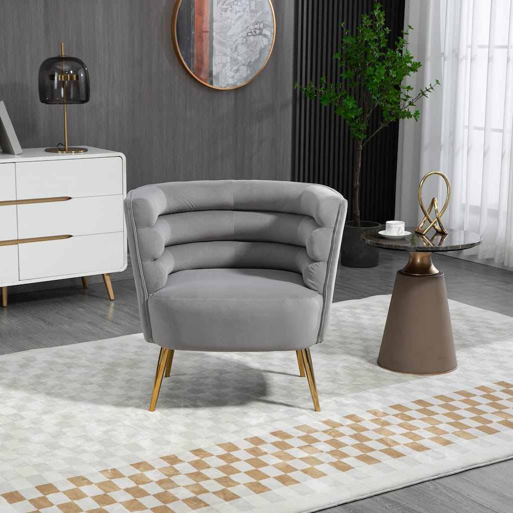 Accent Chair, Leisure Single Chair with Golden Feet (Grey)